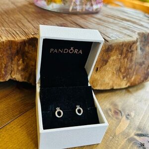 Authentic Pandora Rare Sterling Silver Crown Earrings